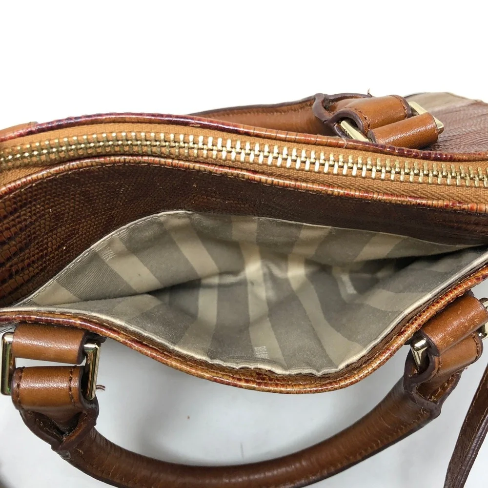 Brahmin Womens Small Satchel Brown Croc Embossed Leather Crossbody